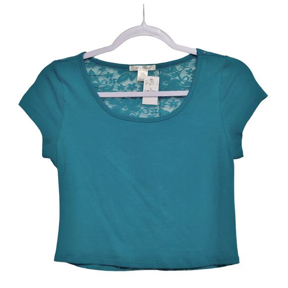 Wet Seal Bozzolo Teal Short Sleeve Crop Top - Picture 1 of 7